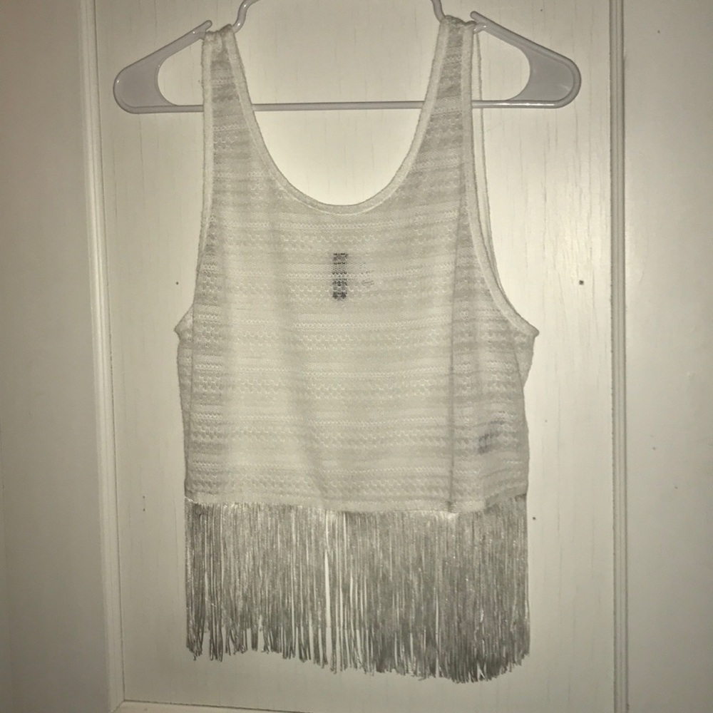 SOLD White Fringed Crop Top Tank Top